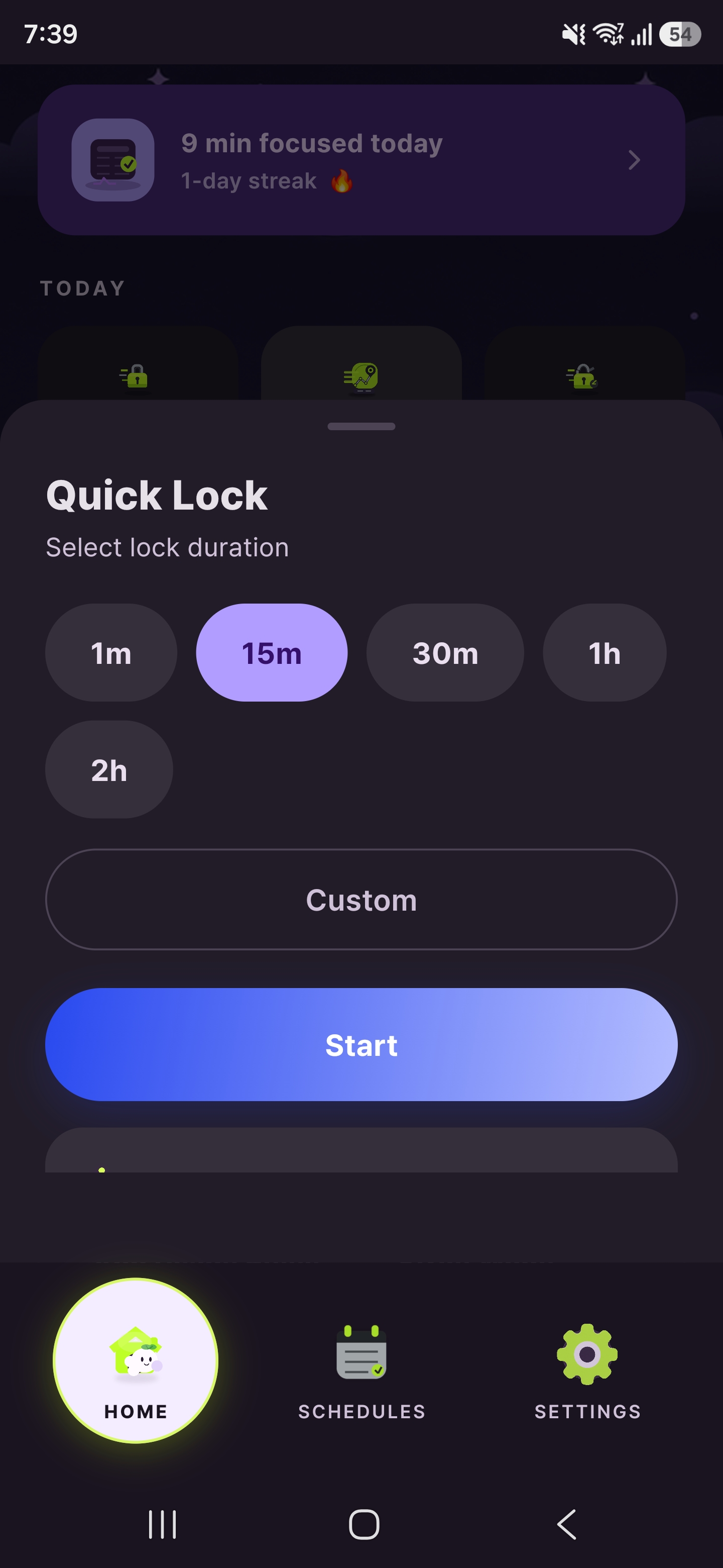 Buddy Run quick lock setup screen